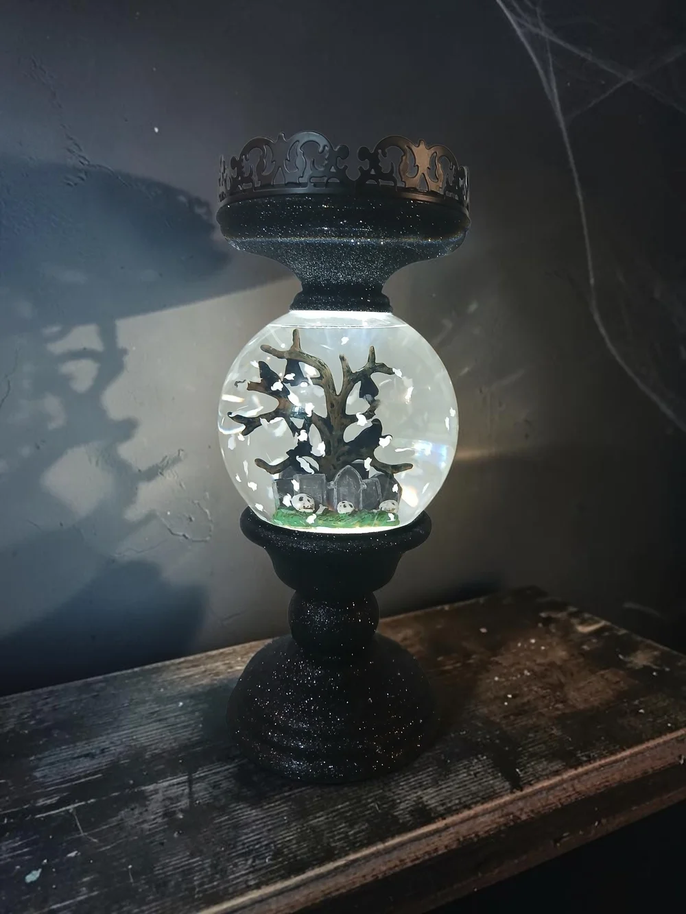 Decorative Black Halloween Snow Globe Candle Holder